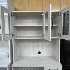 【リサイクルサービス八光】幅79　ナフコ　ホワイトウォッシュ木目調　食器棚の画像