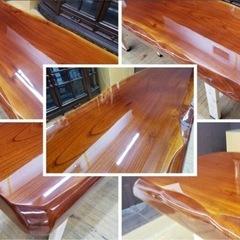 ★最高級 欅 無垢材 希少 一枚板 ダイニングテーブル 高級感 レジン仕上げ 脚付き★引取り大歓迎の画像