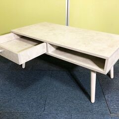 EMOOR センターテーブル Salt White 引出し/フラットスペース付しまうテーブル セラミック調ソルトホワイト エムール展示品・アウトレットの画像