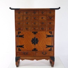 李朝家具 欅 彫り文字 20杯 ヤクジャン 薬箪笥 小物入れ 引き出し 古家具の画像