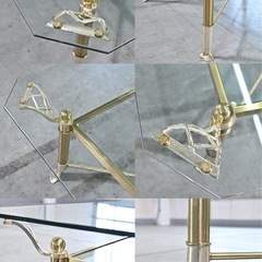 ★アンティーク調 高級ガラステーブル 真鍮 クローム脚 スクエア ロー コーヒーテーブルの画像