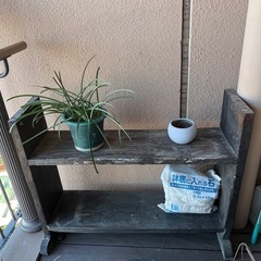 【0円・早い方優先】ベランダ一式まとめて（植物・プランター・木製棚ほか）の画像
