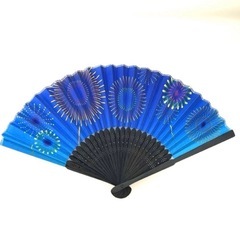 扇子　せんす　センス　水色　青　夜空　花火　花の画像