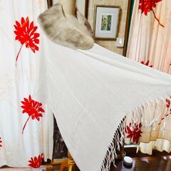 滑らかな銀色のアラスカミンク。パシュミナと贅沢コラボの逸品、いかがでしょうか？の画像