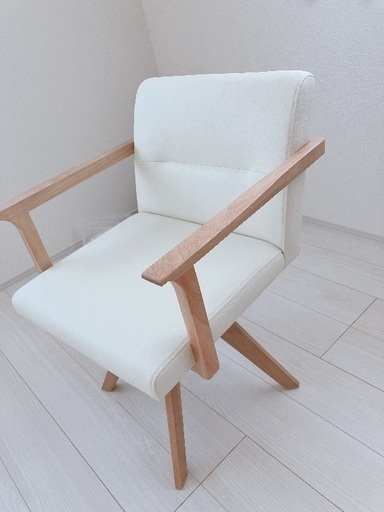 ★2脚セット★新品/完成品★回転式ダイニングチェア 北欧 天然木 ホワイト PVCレザー 肘付 食卓椅子 無垢
