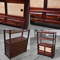 ★九州 日向民芸 ミズメザクラ 無垢材 茶棚 葛布 キャビネット シェルフ ★の画像