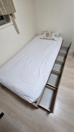 【美品】MUJI シングルベッド フレーム＋マットレスセット 収納付き