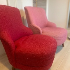 【1人掛け】unico SOPHIE ウニコ ラウンジチェア（ピンク・赤）2台の画像