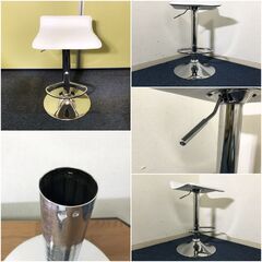 ホワイトカウンターチェア4脚セット 360°回転・足置き付き ガス圧昇降式スツール PVC合成皮革/クロムメッキ バーチェアーの画像