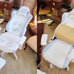 ※即 AutoFull オートフル サンリオコラボ シナモロール Cinnamoroll ゲーミングチェア リクライニング ランバーサポート付き ホワイト×ライトブルー 昇降アームレスト ネックサポート 2023年製◆幅70㎝×奥行70㎝×高さ126～134㎝◆近隣配送無料 買取帝国 朝霞店の画像