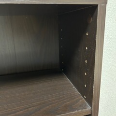 【後２日で処分& 無料】木製 オープンラック／収納棚（ダークブラウン・可動棚）の画像