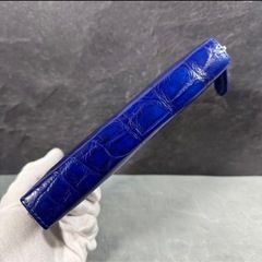 クロコダイル 長財布新品 ミッドナイトブルー ラウンドファスナー  実物撮影 ハンドメイド 一枚革の画像