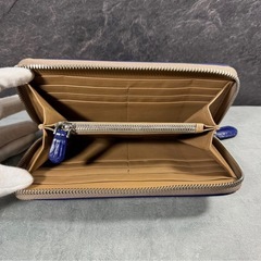 クロコダイル 長財布新品 ミッドナイトブルー ラウンドファスナー  実物撮影 ハンドメイド 一枚革の画像