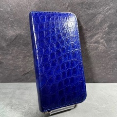 クロコダイル 長財布新品 ミッドナイトブルー ラウンドファスナー  実物撮影 ハンドメイド 一枚革の画像