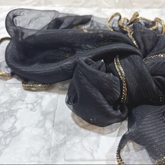 フリル帯揚げ　帯揚げ　袴 卒業式 振袖 成人式 帯締め リボン 黒　ゴールドの画像