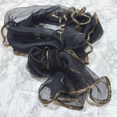 フリル帯揚げ　帯揚げ　袴 卒業式 振袖 成人式 帯締め リボン 黒　ゴールドの画像