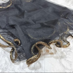 フリル帯揚げ　帯揚げ　袴 卒業式 振袖 成人式 帯締め リボン 黒　ゴールドの画像