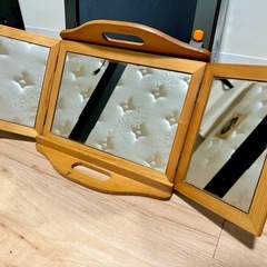 三面鏡 折りたたみ式 木製 ナチュラルウッドの画像