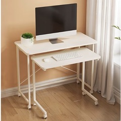 【新品未使用】パソコンデスク 移動式サイドテーブル ホワイト キャスター付き　組立て簡単の画像