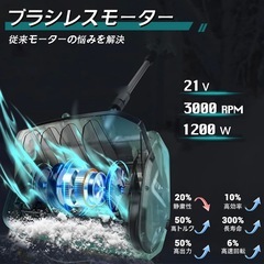 電動除雪機 電動スノーショベル 充電式 コードレス 家庭用 小型軽量 【マキタ18v電池互換・6.0Ahバッテリー2個急速充電器付PSE認定・LED残量表示 連続使用最大60分の画像