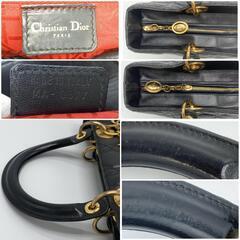 Christian Dior クリスチャンディオール レディディオール カナージュ ハンドバッグ トートバッグ ラムスキン レザー 本革 ブラック 黒 シャンパンゴールドの画像