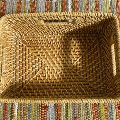 M733 ラタンバスケット 収納ボックス 持ち手付き 角型 小物入れの画像