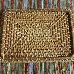 M736 ラタンバスケット 収納ボックス 持ち手付き 角型 小物入れの画像