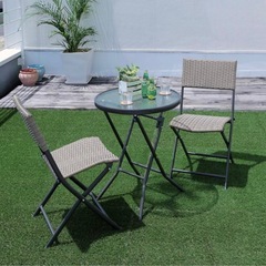 ラタン調折畳みチェア＆ガラステーブルセットの画像