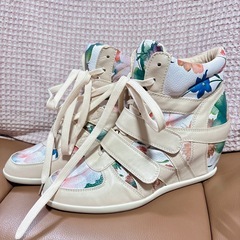 S-2：花柄 ハイカットスニーカー インヒール 24.0〜24.5cm フラワーの画像