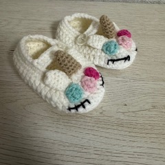 《美品》ユニコーン🦄とフラミンゴ🦩手編みベビーシューズセットの画像