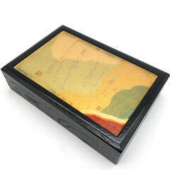 ss7741　山中塗 源氏物語小箱 黒 和風 小物入れ 収納箱 整理箱 アクセサリーボックス ケース ジュエリー 文具入れ 卓上整理 玄関 印鑑 小箱 未使用品の画像