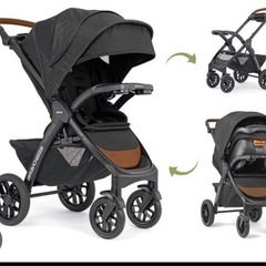 ブラック 折りたたみ式ベビーカー+チャイルドシートの画像