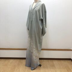 ss7807　着物 グリーン×ブルー おまけ付 淡色 身丈158cm 薄手 夏の着物 訪問着 お洒落着 和装 和服 きもの 婦人用 女性用 着物 中古の画像