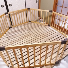 ベビーサークル 木製 7枚 ベビーゲート ペット 赤ちゃんの画像