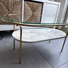 Francfranc フランフラン レガート ガラステーブル ローテーブル コーヒーテーブル サイドテーブル リビングテーブル    95cm 強化ガラス 楕円 北欧 韓国 モダン シンプル ゴールド脚 可愛い かわいい センターテーブル ガラス天板の画像