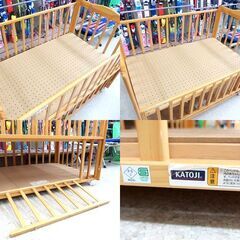 KATOJI ベビーベッド 内寸70×120cm ナチュラル 木製 キャスター付き 新生児 赤ちゃん ベビー用品☆ 札幌市 北区 屯田 の画像