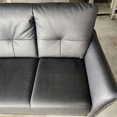 ニトリ　黒合皮張り　３人掛けソファー　W1860『中古良品』の画像