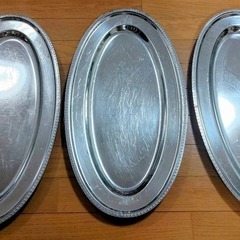 縁柄入り　ステンレス製オーバルプレート 3枚セット 　ビュッフェ　パーティ バーベキューの画像