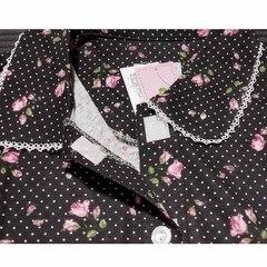 【他所で完売】新品タグ付き✨ 黒地にバラの小花柄🌹 長袖長ズボン パジャマセット〈Lサイズ〉の画像