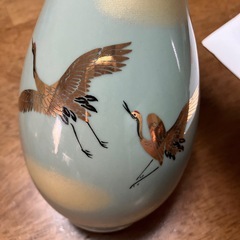 九谷生山　金彩双鶴　花瓶　花台付きの画像