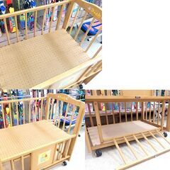 くまのプーさん KATOJI ベビーベッド 内寸60×90cm ナチュラル 木製 キャスター付き 新生児 赤ちゃん ベビー用品☆ 札幌市北区屯田の画像