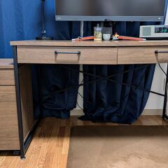 【譲渡先決定】LOWYA[幅120] パソコンデスク 2点セット ワゴン付き 木製 オフィス ウォルナットの画像