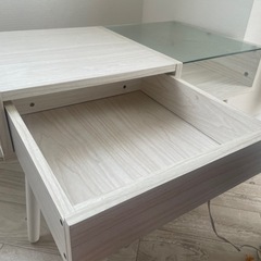 テーブル ガラス天板 引き出し付きの画像