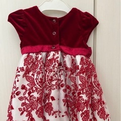 キッズドレス　赤いベルベット刺繍ドレスの画像