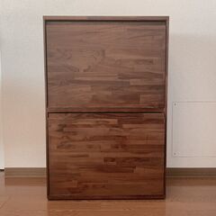 チーク無垢 木製 分別ごみ箱の画像