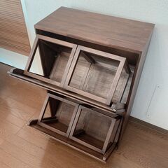 チーク無垢 木製 分別ごみ箱の画像