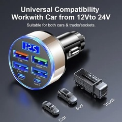 Y⭐️新品・未使用⭐️未開封⭐️🟪色：ゴールド🟪超高速充電カーアダプター🟪Superモード&3.1A & デュアルType-C🟪デジタルディスプレイ🟪夜間照明がすごく綺麗です🟪※私も使用しています🟪Superモードは超充電が早くて大変いいですよ‼️の画像