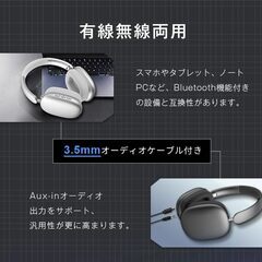 😊 😊 😊【試用のみ！新品同様品】ワイヤレスヘッドホン Bluetooth 5.4 オーバーイヤーヘッドホン ANCノイズキャンセリング HiFi音質 有線 無線 両用 音漏れ防止 密閉型 折り畳み可能 30H連続使用 軽量（シルバー）の画像