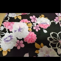 浴衣・帯セット 黒地 花柄 ピンクの画像