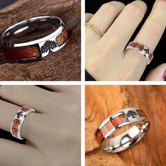 ステンレス製/ウッドブラウンツリーシンボルリング（新品）16号の画像